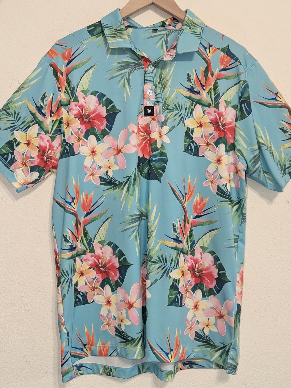 Bad Birdie Tropics Floral Golf Polo Shirt Mens XL Vacation Mauna Lani Golf Logo